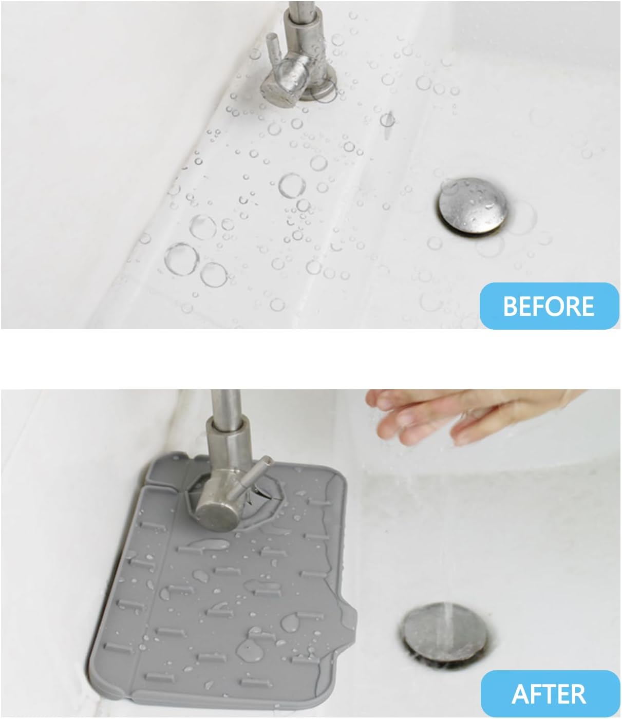 2 Pieces Kitchen Sink Splash Guard 8.3" Mini Sink Faucet Mat Faucet Handle Drip Catcher Tray Mat in Gray Faucet Draining Mat for Soap Sponge Placement Sink Protectors for Kitchen & Bathroom