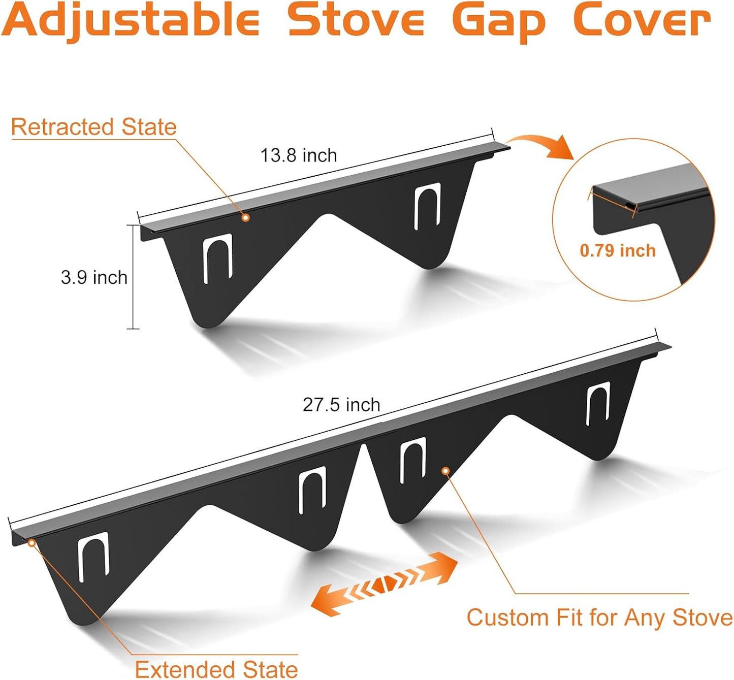 Lomesion Stove Gap Covers, 2 Pack Retractable Stainless Steel Gap Filler, Heat Resistant & Easy Clean, Adjustable 13.8-27.5 in, Fits 2-20 mm Gaps, 0.79 in Wide, Black Brushed Finish