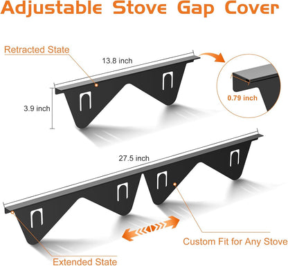 Lomesion Stove Gap Covers, 2 Pack Retractable Stainless Steel Gap Filler, Heat Resistant & Easy Clean, Adjustable 13.8-27.5 in, Fits 2-20 mm Gaps, 0.79 in Wide, Black Brushed Finish