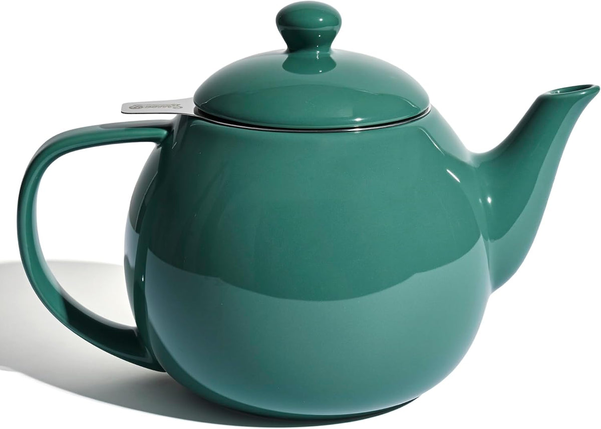 Sweese Teapots for Tea, 27 oz Porcelain Tea pot with Removable Stainless Steel Infuser, Tea Pots for Loose Tea - White