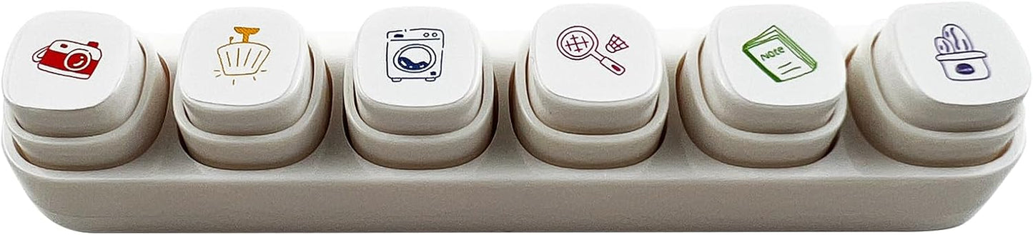 6-in-1 Pre Self-Inking Planner Stamp Set - Portable Emoticon Weather Themes Stamps with Storage Case for Bullet Journal, Scrapbooking, Travel, Daily Planning -100mm x 15mm (Quick-Dry Ink, 2pcs)