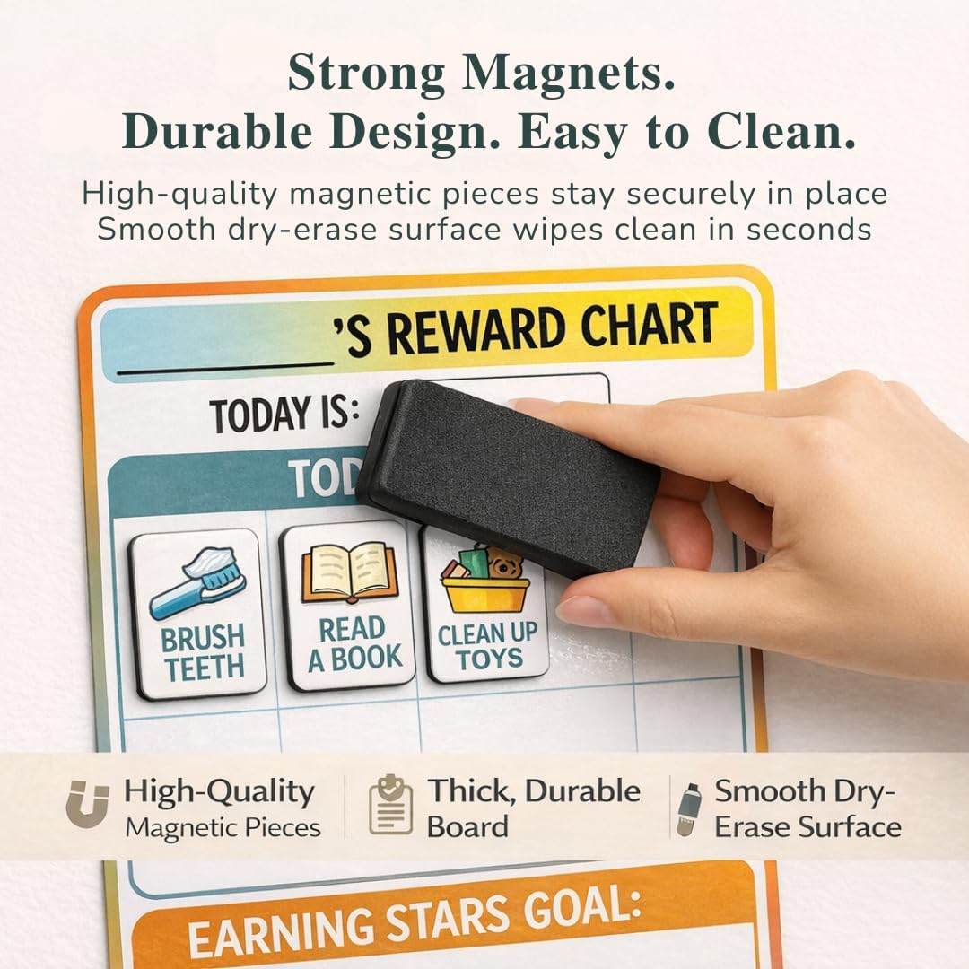 Reward Charts for Toddlers – Magnetic Daily Routine & Behavior Chart for Kids, Positive Reinforcement System for Home & Classroom, 70 Magnets, Dry Erase Board | reward chart toddlers magnetic daily routine behavior chart kids positive reinforcement