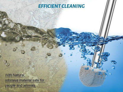 Pumice Toilet Cleaner 17in, Hard Water Stain Remover for Pool & Tub, (1+8) | Natural pumice set. Removes rust, lime & hard water rings from tubs, pools & tiles. Long handle. Easy refill.