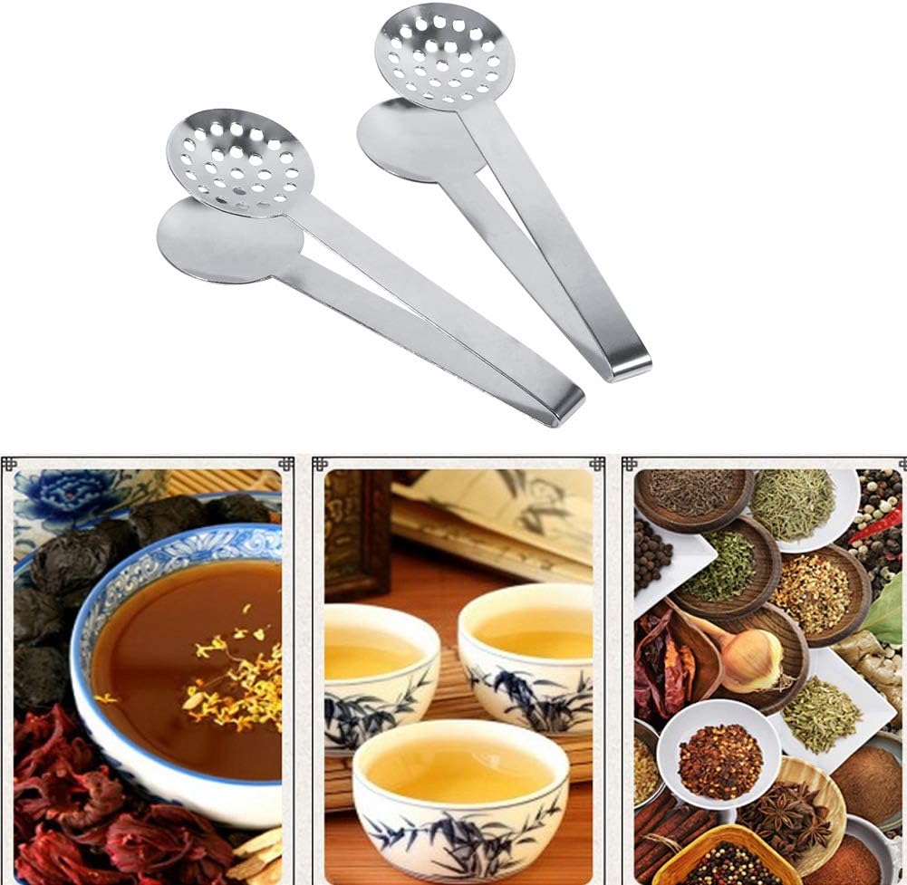 Round Tea Bag Squeezer 2 Pack Stainless Steel 340 Tea Bag Tongs Strainer Perforated Filter 4.7cm Head 15.5cm Length No Mess Drip Extraction for Coffee Lemon Slices
