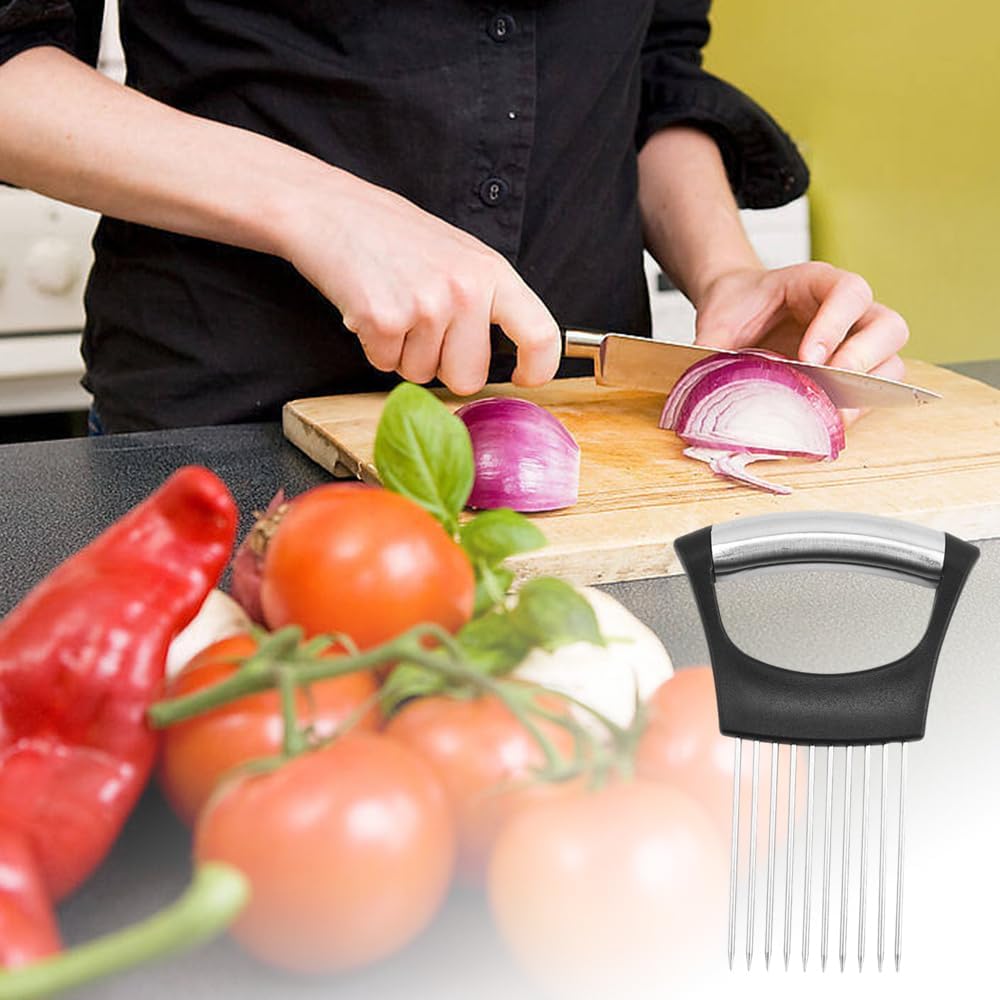 Stainless Steel Onion Slice Holder, 2025 New Onion Slice Holder for Slicing, Chopper Assistant Tool, Lemon Slicer Vegetable Cutter for Meat, Lemon, Potato, Tomato - Kitchen Gadgets (3)