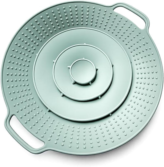 Silicone Spill Stopper Lid, Heat Resistant Boil Over Lid for Pots, Prevents Pasta Milk & Soup from Boiling Over, Food Grade BPA Free, Universal Non Slip Pot Cover, Dishwasher Safe (Sage Green)