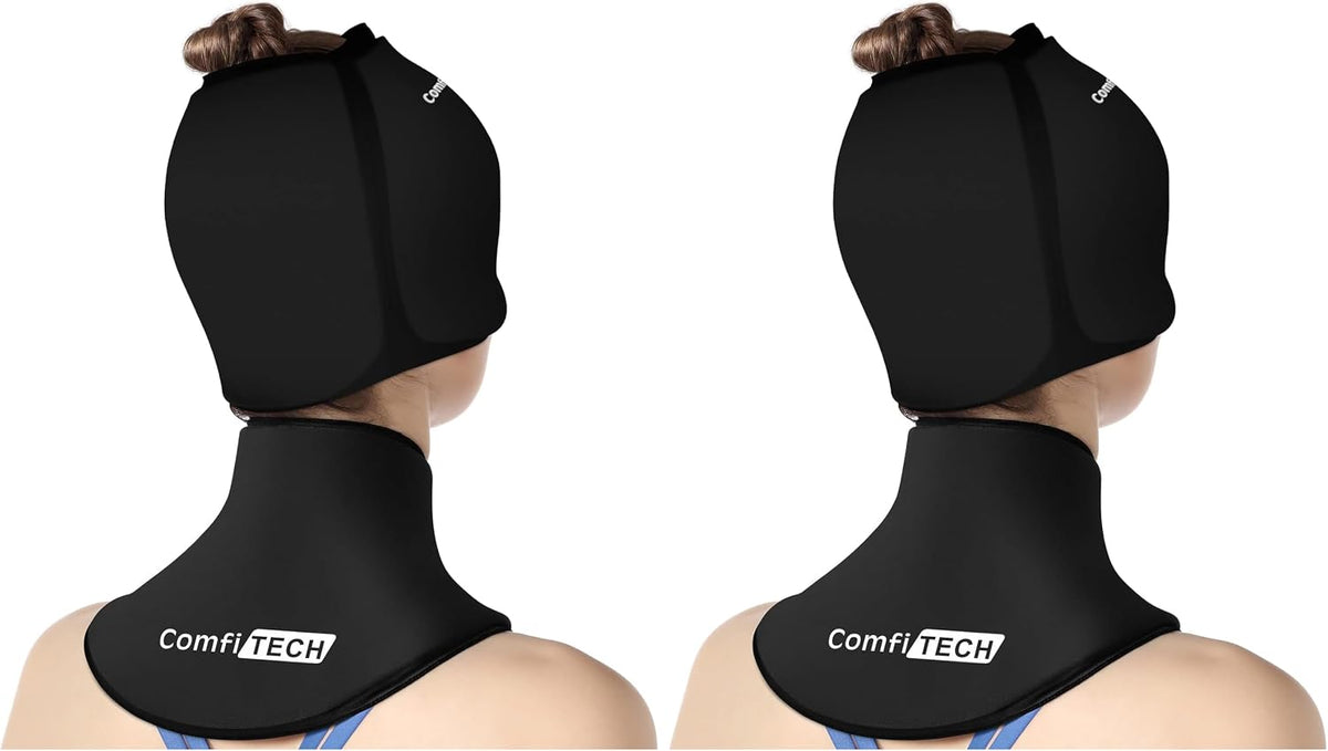 ComfiTECH Cold Cap and Neck Ice Pack Wrap Gel Combo, Care Package for Head and Cervical, Medium