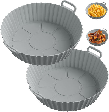 ME.FAN Air Fryer Silicone Liners for 4 to 7 QT [2 Pack] Reusable Air Fryer Basket with Handles & Holes Red