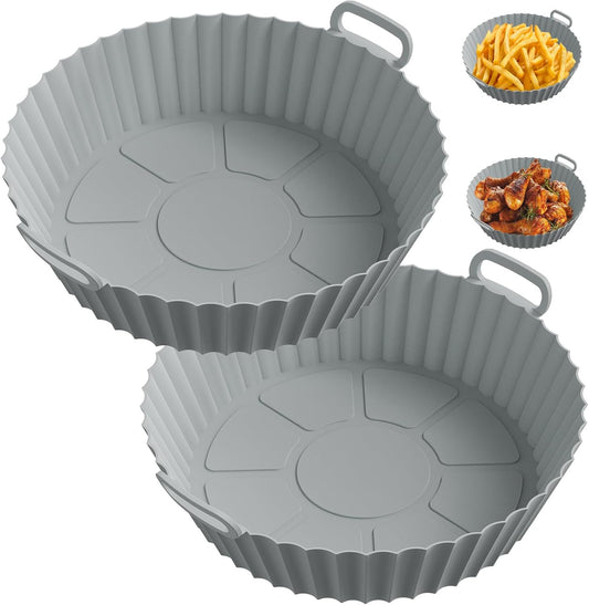 ME.FAN Air Fryer Silicone Liners for 4 to 7 QT [2 Pack] Reusable Air Fryer Basket with Handles & Holes Red