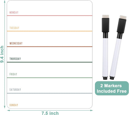 Outus 2 Pieces Magnetic Weekly Dry Erase Boards Erasable Weekly Calendars Whiteboard Planners with 2 Pieces Markers for Office, Home, School Supplies (Color 1, 9.4 x 7.5 Inch)