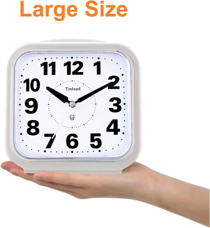 Tinload 5.5" Large No Ticking Analog Alarm Clock,Silent Readable for Seniors,Easy to Set,Gradual Rise Alarm,Big Numbers,Gentle Wake,Snooze, Lighted on Demand,Battery Operated,Black