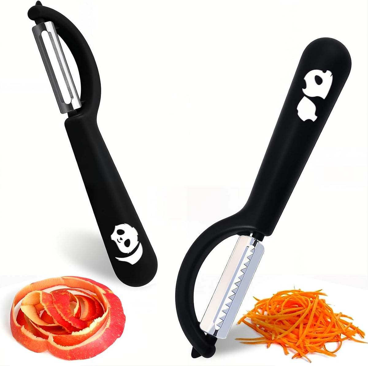 2Pack Swivel & Julienne Peeler Set Ergonomic Black Grip,420 SS Blade