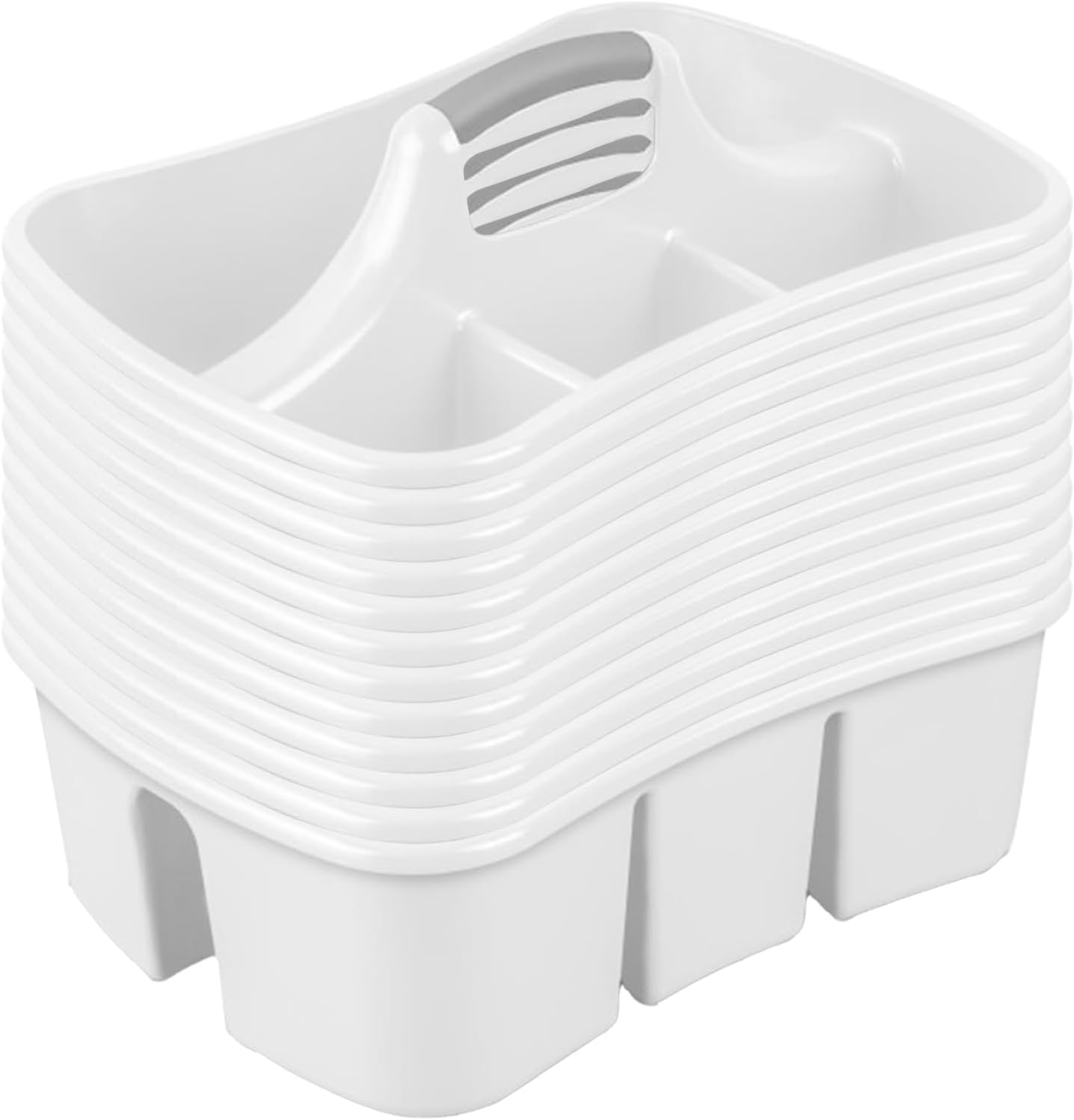 Sterilite Divided Ultra Caddy Storage Organizer for Bathroom, White, 4-Pack | Large Organization Holders and Stackable Plastic Containers for Toilet, Sink, Laundry, and Kitchen Cleaning Supplies