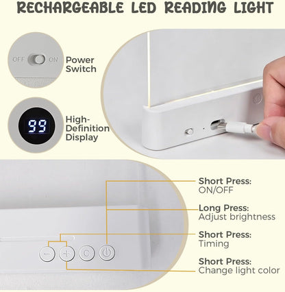 LED Book Light and Night Light, 3 Color Temperatures & Stepless Dimming | Large Eye-Caring Clear Flat, USB Rechargeable, Reading in Bed at Night for Book Lovers, Students (8.4" x 7.3")