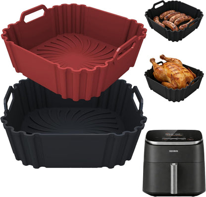 Silicone Air Fryer Liners 2 Pack, Reusable Silicone Air fryer basket liners for Ninja AF141 181, 8.5 Inch Air Fryer Liners for COSORI 5-6.5 QT,Large Air Fryer Accessories