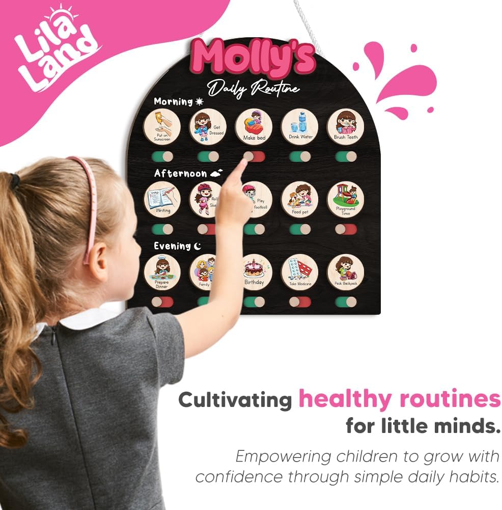 Wooden Daily Routine for Kids, Chore Chart for Toddler, Daily Responsibilities for Kids, Visual Schedule, Morning Bedtime Routine for Girls