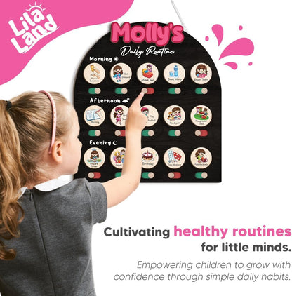 Wooden Daily Routine for Kids, Chore Chart for Toddler, Daily Responsibilities for Kids, Visual Schedule, Morning Bedtime Routine for Girls