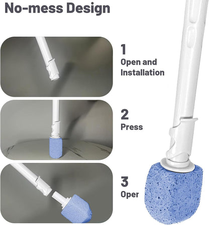 [5-Pack] Natural Blue Pumice Toilet Bowl Cleaner with Upgraded 30cm Handle, Snap-On Replacement Heads, Scratch-Free Scouring Stone for Limescale, Rust & Hard Water Stain