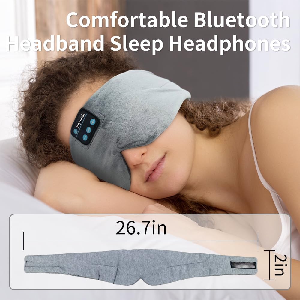 Joythink Sleep Headphones Bluetooth Sleep Mask Silk Headband Earphones Bluetooth Eye Mask for Sleeping On Side Blackout Soft Sleep Earphones Music Kids Children Eye Cover Purple