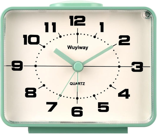 Retro Analog Alarm Clock,Battery Operated,4" Vintage Decor for Bedroom, Nightstand, Bedside, Desk, Table,Silent,Lighted on Demand and Snooze,Ascending Beep Sounds,Easy to Set(Green)