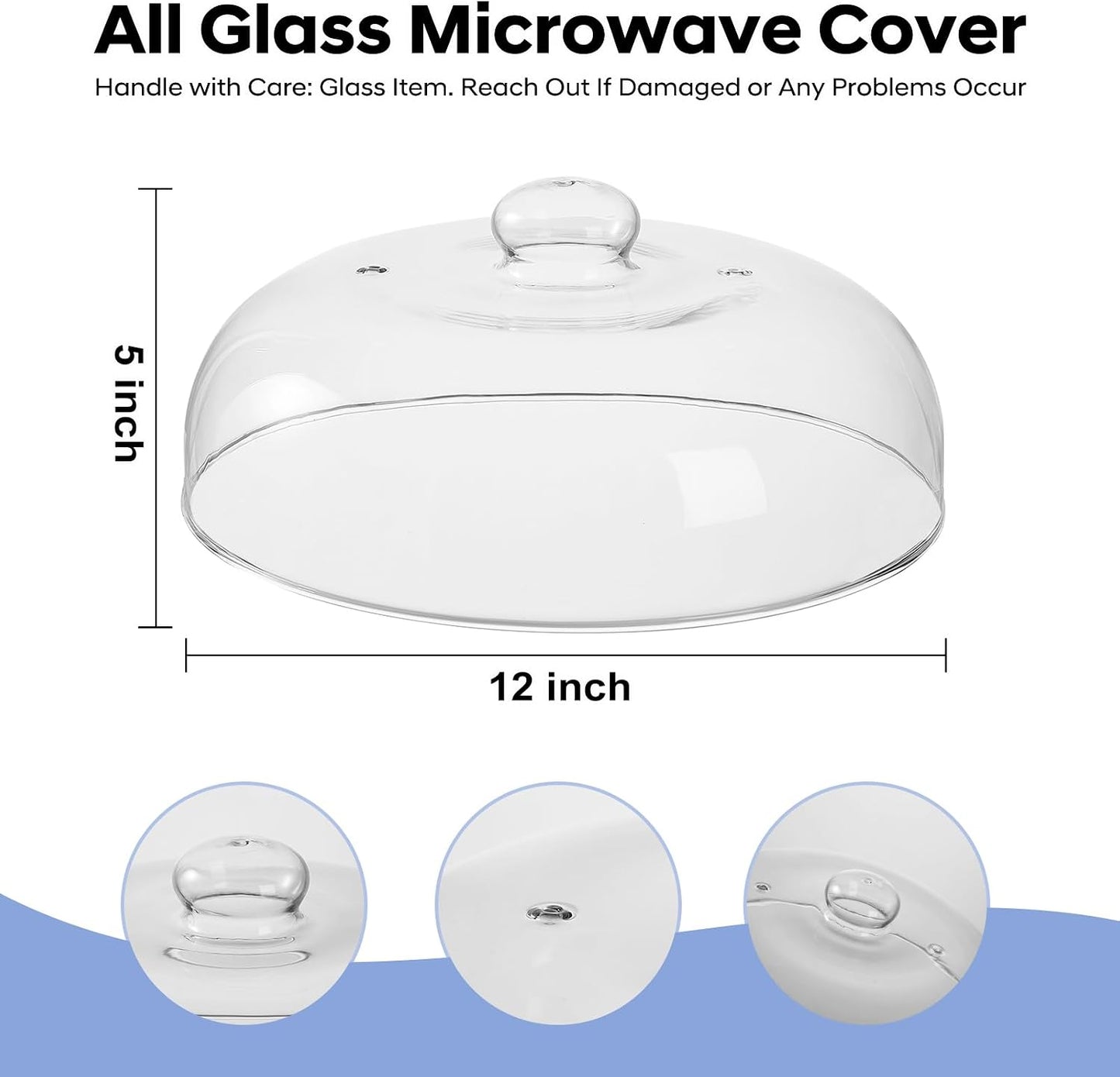 12 Inch Borosilicate Glass Light Microwave Splatter Cover for Food | All Glass Tall Splatter Guard Microwave Plate Serving Dish Covers Lid with Handle for Heating Food