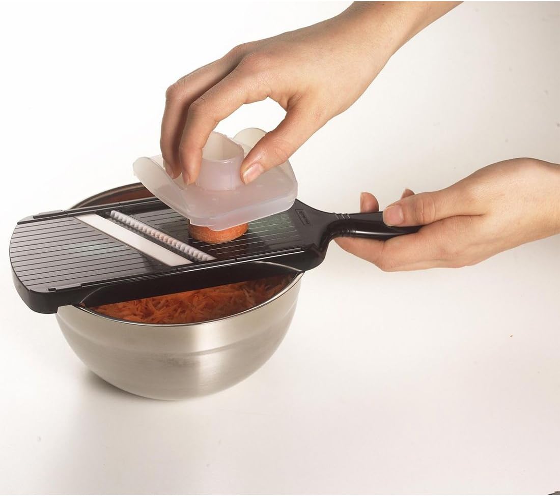Kyocera Advanced Ceramic Adjustable Mandoline Vegetable Slicer w/ Handguard-Red 11" x 4" | KYOCERA Adjustable Mandoline Slicer: Ultra-Sharp Ceramic Blade with 4 Thickness Settings for Precision Vegetable Slicing