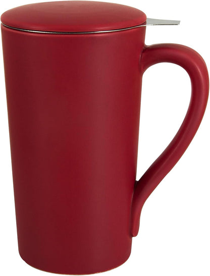 Tea Cup with Infuser and Lid,20 oz Orange Tea Mug with Handle | Ceramic Strainer Cup for Steeping Loose Leaf Gifts for tea Lovers
