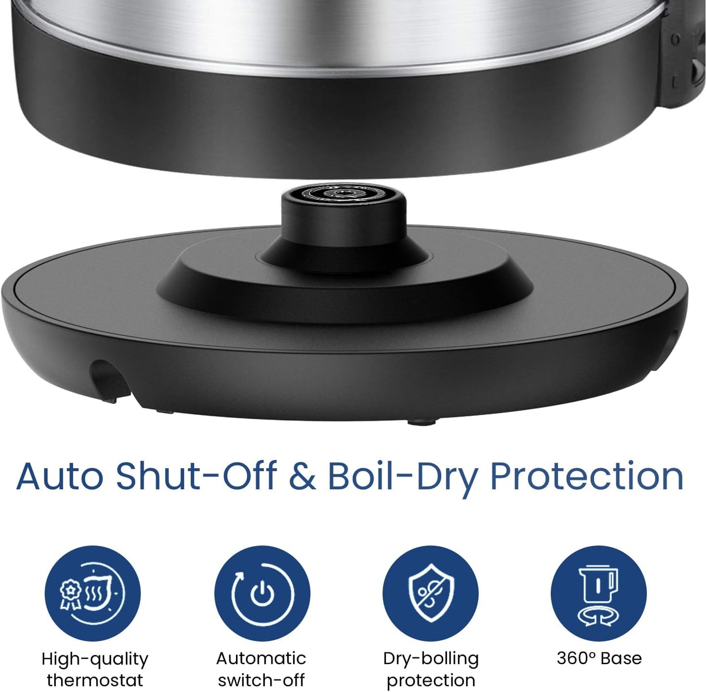 Comfee 1.7L Stainless Steel Electric Tea Kettle, BPA-Free Hot Water Boiler, Cordless with LED Light, Auto Shut-Off and Boil-Dry Protection, 1500W Fast Boil