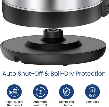 Comfee 1.7L Stainless Steel Electric Tea Kettle, BPA-Free Hot Water Boiler, Cordless with LED Light, Auto Shut-Off and Boil-Dry Protection, 1500W Fast Boil