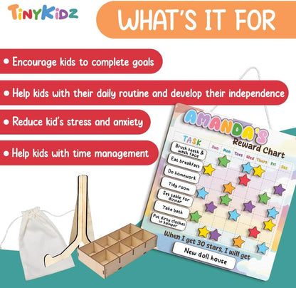 TinyKidz Wooden Daily Routine Chart 11x15, Schedule Board for Kids, Wooden Chore Chart for Kids, Responsibilities Chart for Toddlers, Morning Bedtime Routine for Toddlers