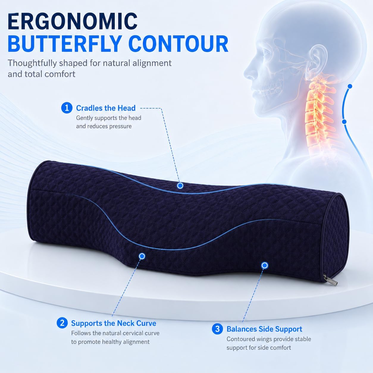 Cervical Neck Pillow, Memory Foam Neck Bolster for Sleeping, Washable Cover | polyester cover, slow rebound foam, magnet filling, raised dot texture, removable washable case, bed office chair travel