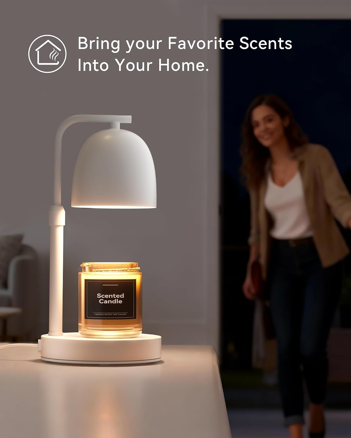Candle Warmer Lamp with Timer Dimmable, Adjustable Height Black Candle Warmer for Jar Candles, Birthday Gifts for Women & Men, Office Decor, House Warming Gift, Wax Melt Warmer with 2 Bulbs
