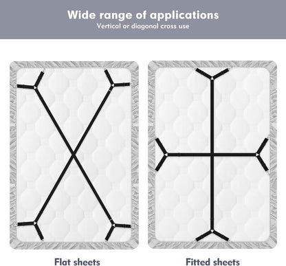 4 Pcs Bed Sheet Straps, Adjustable Fitted Sheet Clips Keeping Sheets Place Heavy Duty,Sheet Straps,Mattress Sheet Holders Keep Sheets Firm & Tight (Black)