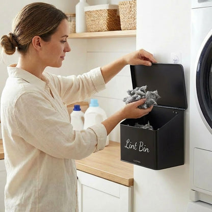 Metal Magnetic Lint Bin With Lid For Laundry Room Decor With Small Lint Holder Bin| Metal Box| Lint Holder Bins for Organzation (White, Small)
