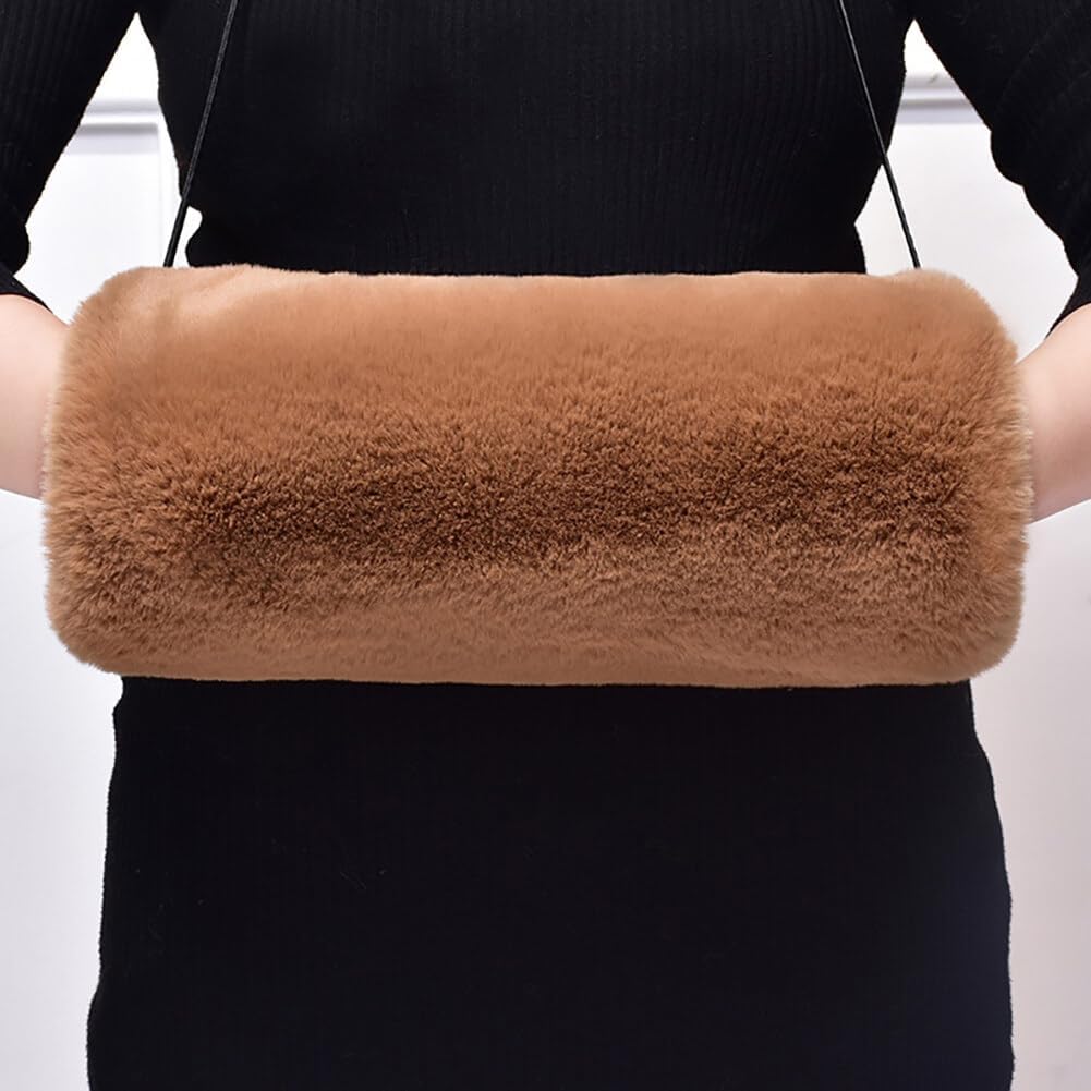 Faux Fur Hand Muffs for Women Winter Warm Arm Hand Warmer Gloves Arms Warmer Fluffy Warm Faux Fur Muffs with Strap