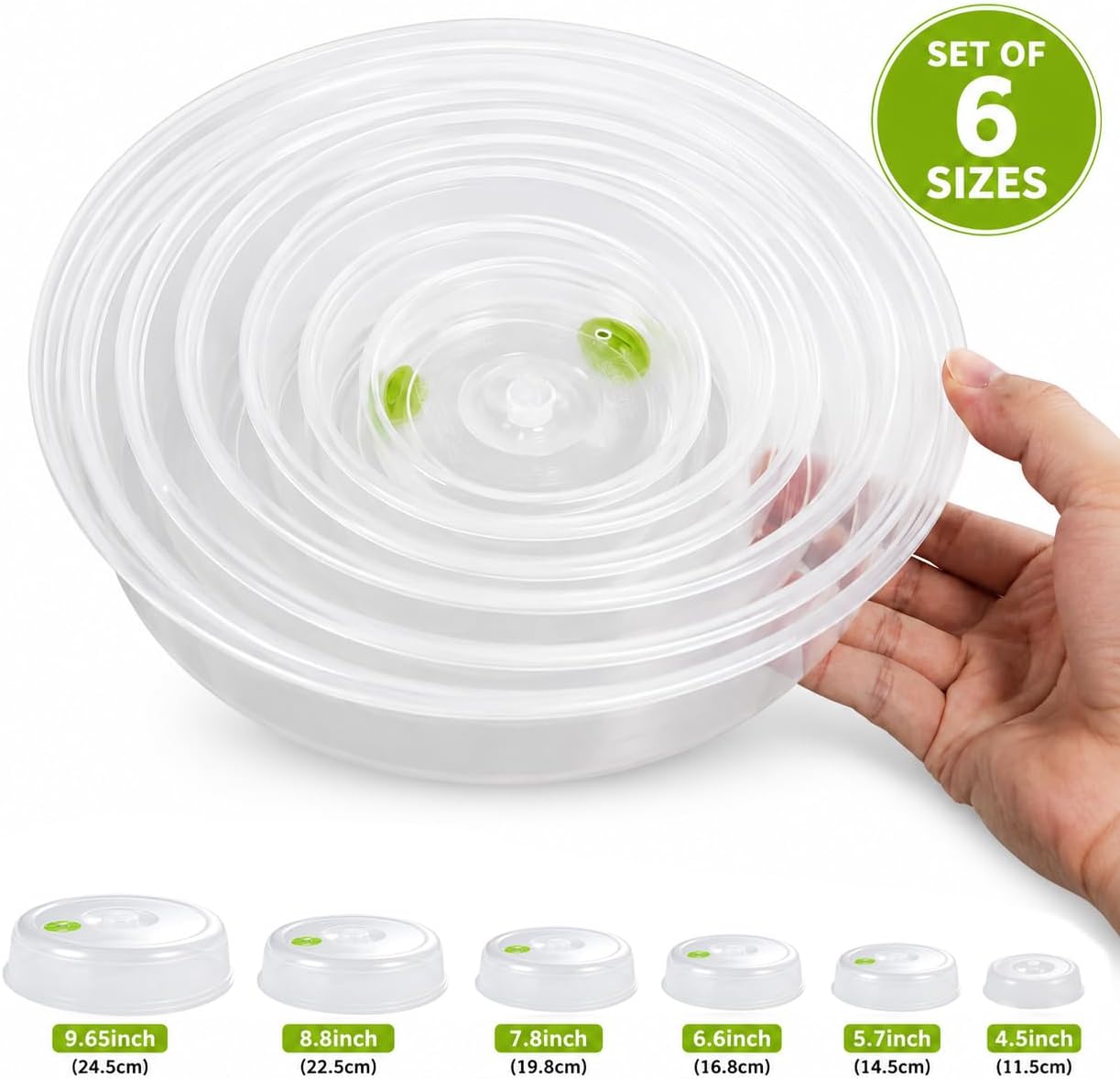 TENINYU Microwave Plate Covers Set of 6, BPA-Free, Mixed Sizes with Adjustable Steam Vents, Splatter Guard for Food Plates and Bowls