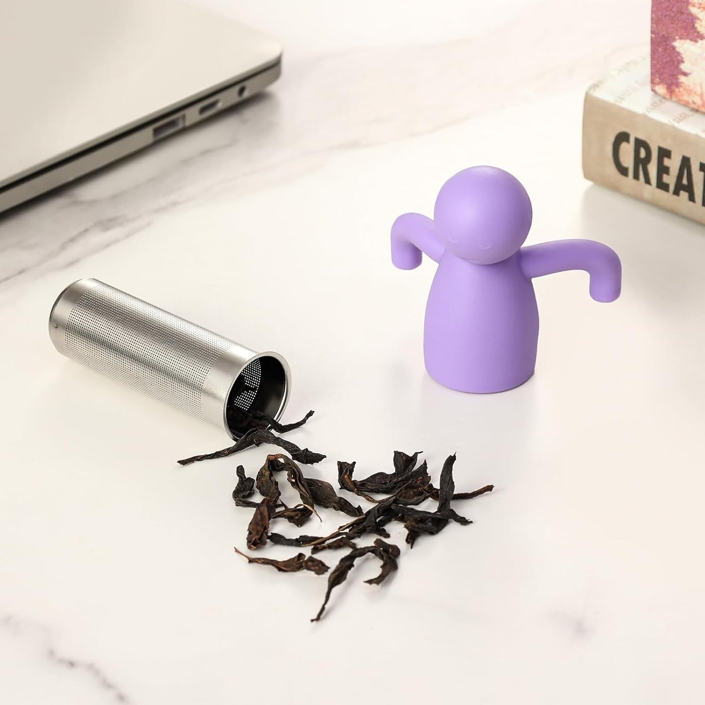 Leden Tea Infuser for Loose Leaf Tea Cute Tea Strainer Ball Stainless Steel Extra Fine Mesh Tea Steeper Filter for Cup Mug Silicone Handle Grey