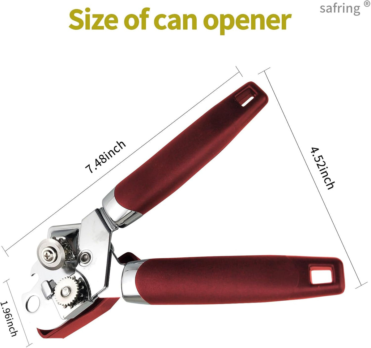 Safring Can Opener Manual, Handheld Strong Heavy Duty Stainless Steel Can Opener, Comfortable Handle, Sharp Blade Smooth Edge, Can Openers with Multifunctional Bottle Opener