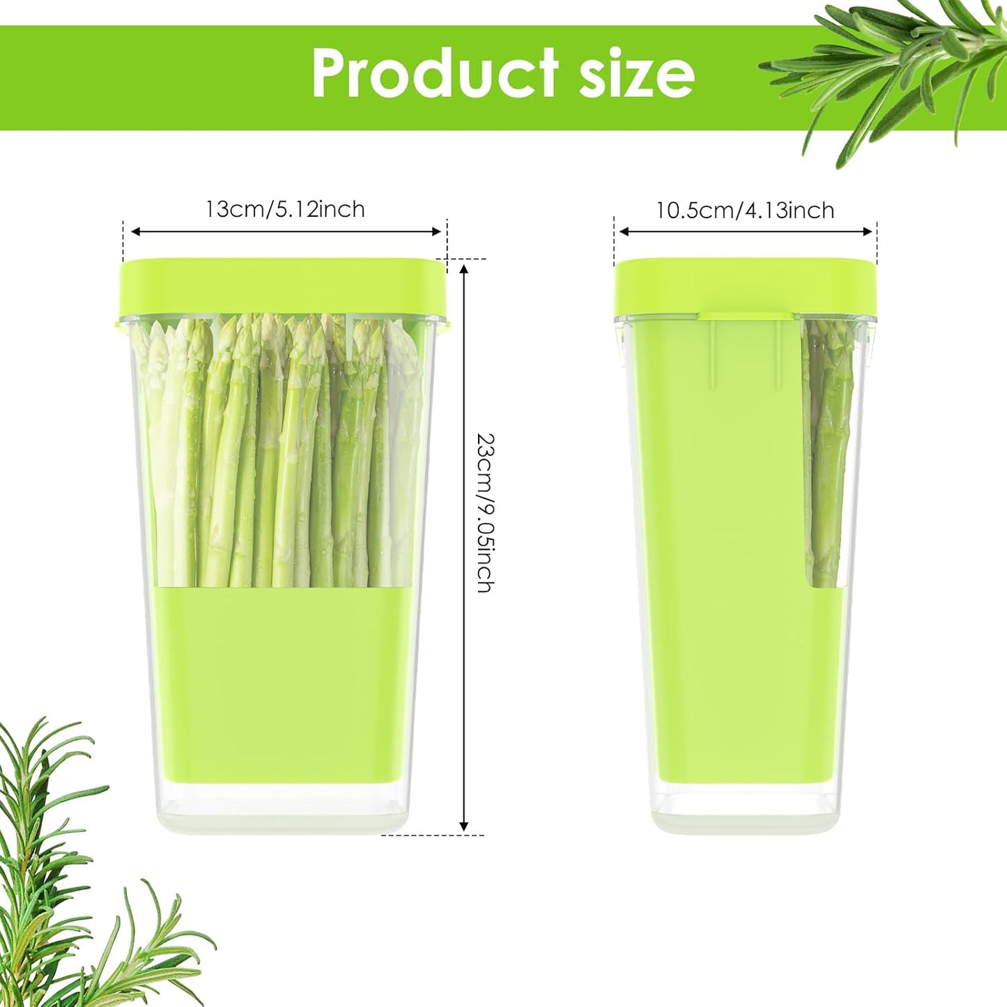 Fresh Herb Keeper for Refrigerator, 5.1x4.1x 9.06 in Clear Herb Saver, Fridge Asparagus Container, Fresh Herb Saver, Herb Storage Containers, for Cilantro, Parsley, Thyme, Asparagus(Green)