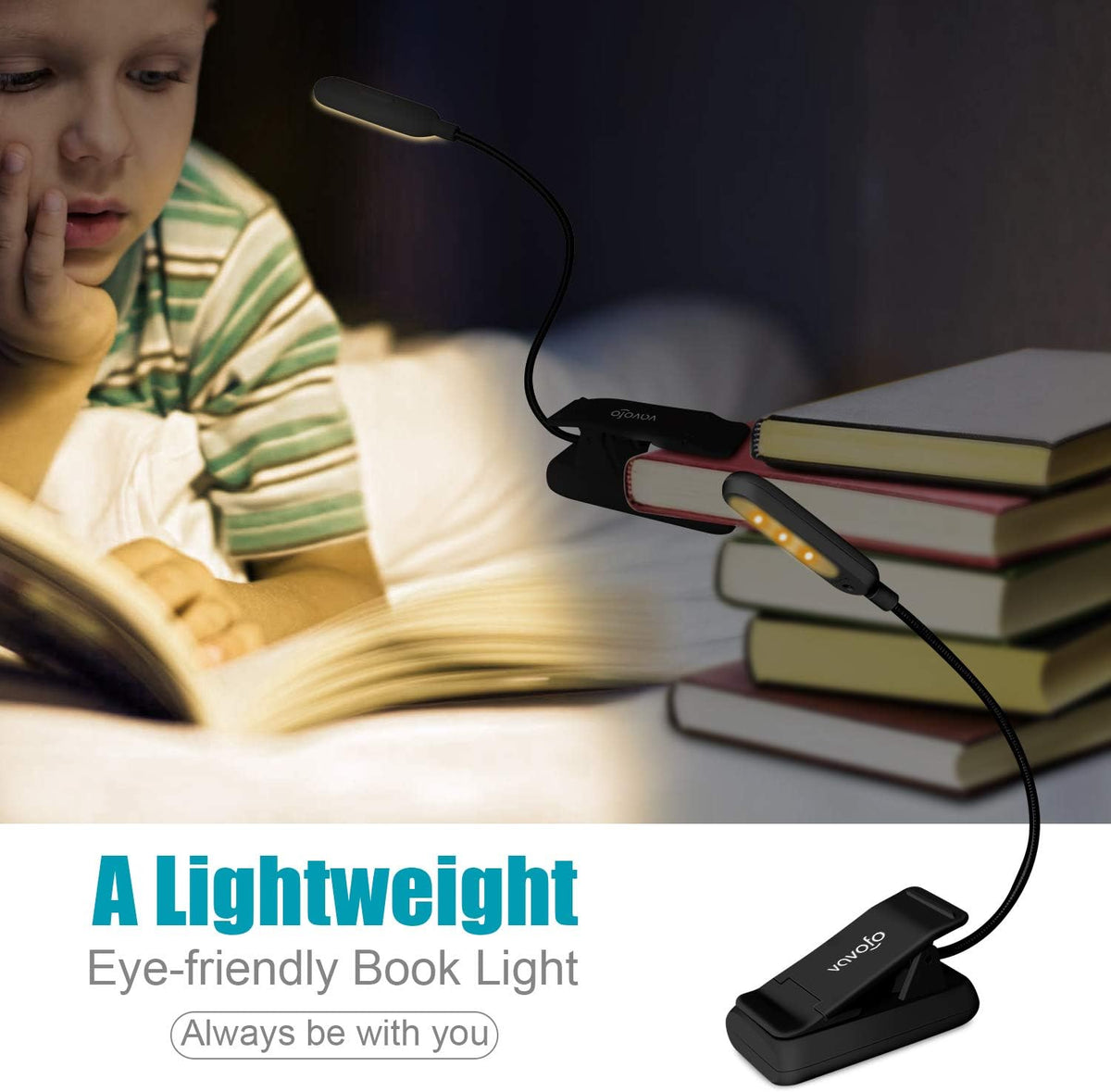 VAVOFO Rechargeable Reading Light, Clip on Book Light for Reading in Bed