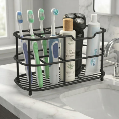 Bathway Toothbrush Holder for Bathroom, 6.9"L x 3.4"W x 4"H, Matte Black, L | Waterproof, Rust-Proof, More Durable, Multifunctional, Large-Capacity, Non-Slip, Anti-Tip, Self-Draining, Stylish Appearance