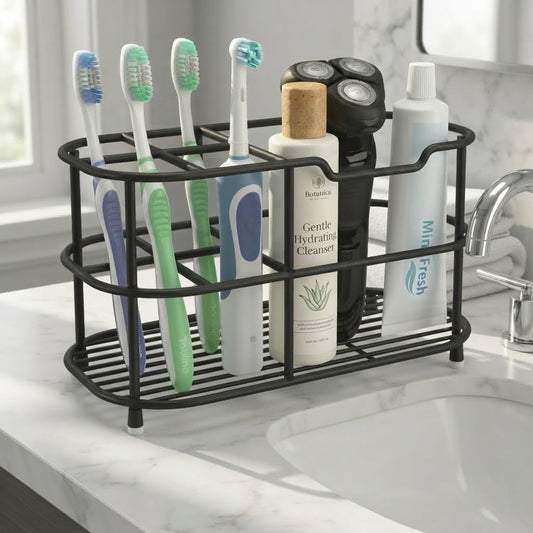 Bathway Toothbrush Holder for Bathroom, 6.9"L x 3.4"W x 4"H, Matte Black, L | Waterproof, Rust-Proof, More Durable, Multifunctional, Large-Capacity, Non-Slip, Anti-Tip, Self-Draining, Stylish Appearance
