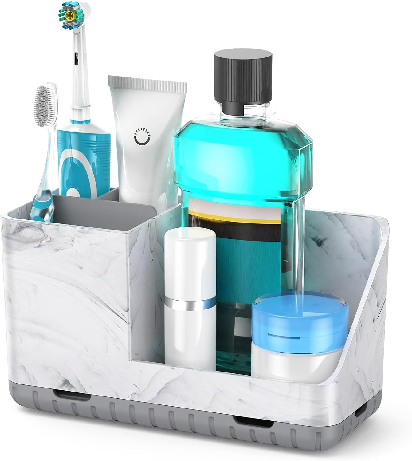 Toothbrush Holders for Bathroom Counter Organizer and Storage (White) | Easy To Clean, Drainage, Non-Slip, Detachable, Kids Electric Toothbrush and Toothpaste Holder for Bathroom