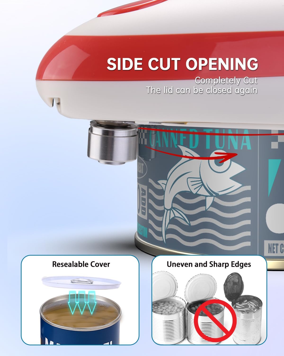 CIRCLE JOY Electric Can Opener, One-Touch Automatic Can Opening with Smooth Edges, Food Safety Handheld Battery-Operated Can Opener for Kitchen and Seniors, Blue