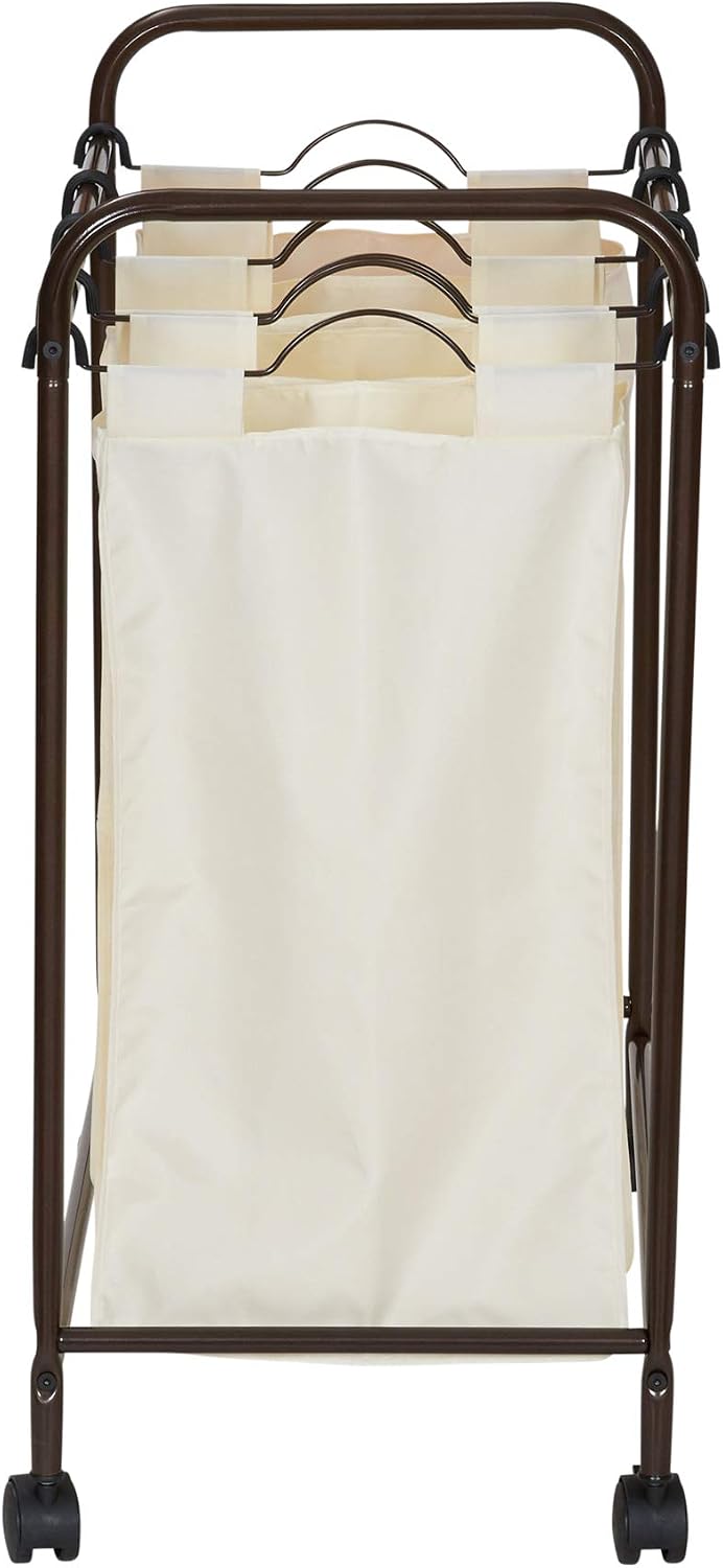 Household Essentials 7173 Rolling Quad Laundry Sorter with Removable Hamper Bags | Antique Bronze Frame