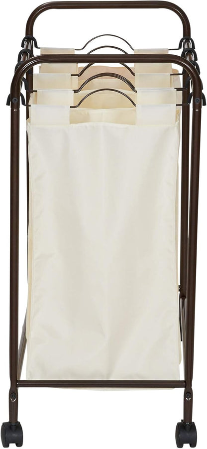 Household Essentials 7173 Rolling Quad Laundry Sorter with Removable Hamper Bags | Antique Bronze Frame