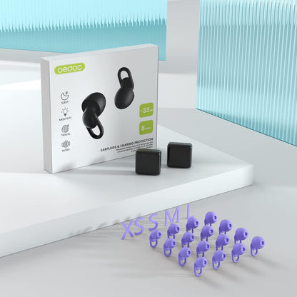 Silicone Ear Plugs for Noise Reduction - Reusable Soft Comfortable Earplugs for Sleeping,Noise Sensitivity & Flights -16 Ear Tips in XS/S/M/L, with 2 Travel Boxes - 33dB Noise Cancelling (Olive Green)