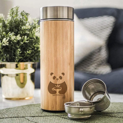 Tea Bottle Bamboo Tumbler with Infuser BPA Free Double Wall Glass Travel Tea Mug with Stainless Steel Filter | Leakproof Tea Bottle with Strainer For Loose Leaf Tea and Fruit Water 17 Ounce