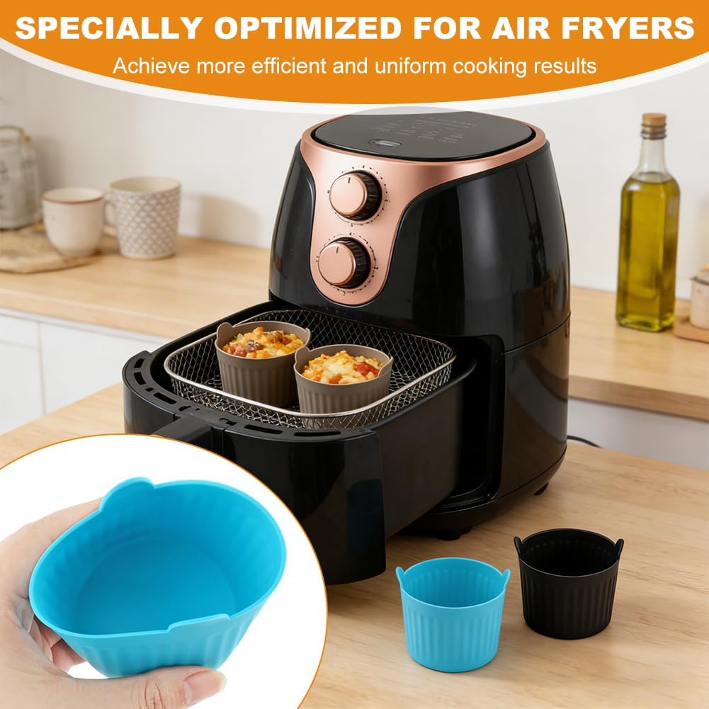 8 Pcs Air Fryer Baking Ramekins, Reusable Silicone Muffin Cups, Non-Stick Egg Bite Mold Baking Cups Air Fryer Accessories for Eggs, Muffins, Cupcakes, Puddings, Tarts, Custards(COLOR:Multi)