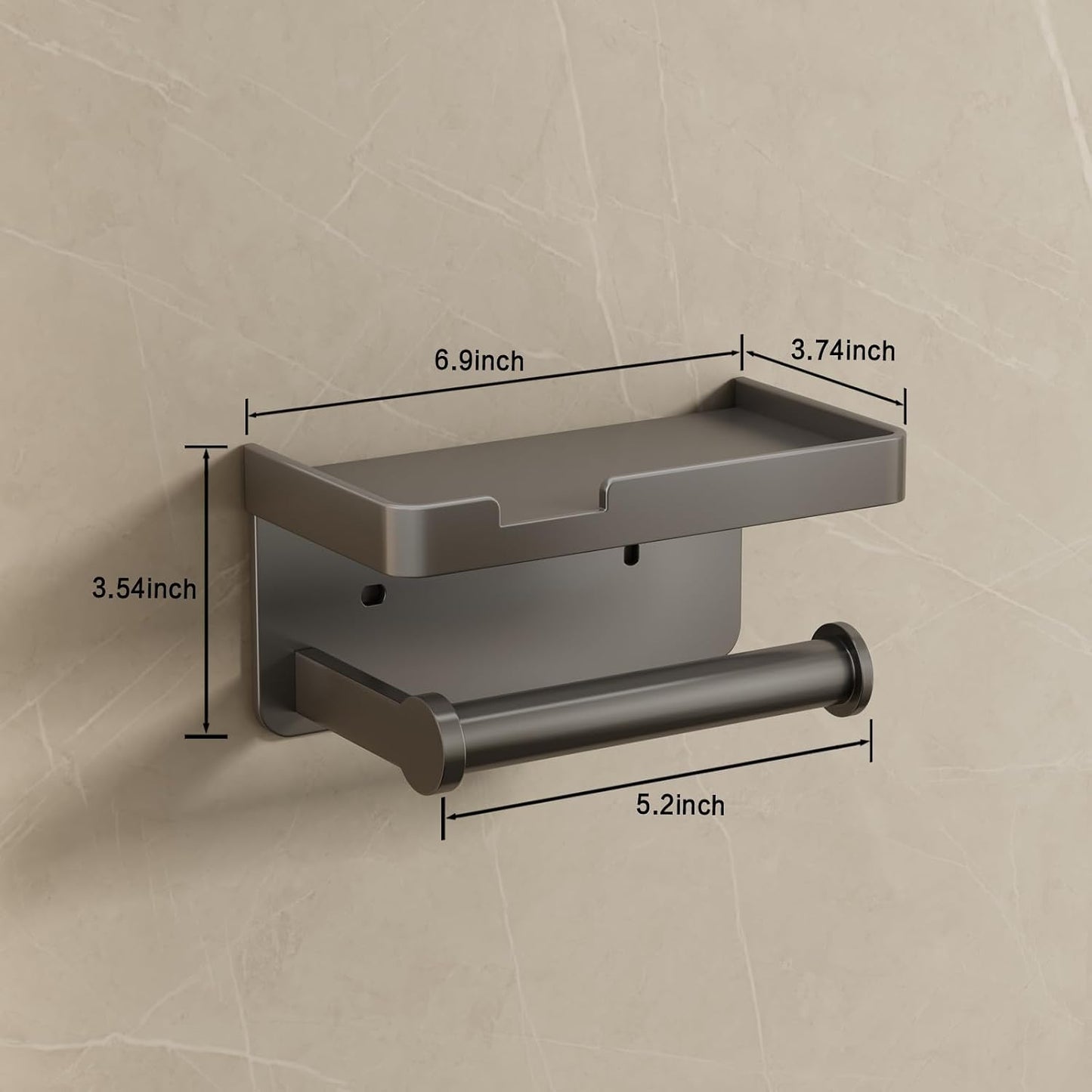 VOLDRA Toilet Paper Holder with Shelf Black Wipes Dispenser for Bathroom Toilet Paper Holder with Storage Upgrade Drawer Design Toilet Tissue Holder Adhesive Small Bathroom Shelf Wall Mount